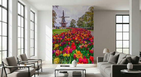 Tulip Windmill Garden Wall Mural in a bright spacious lounge., GD6420