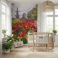 Peaceful nursery setting using Tulip Windmill Garden Wall Mural.