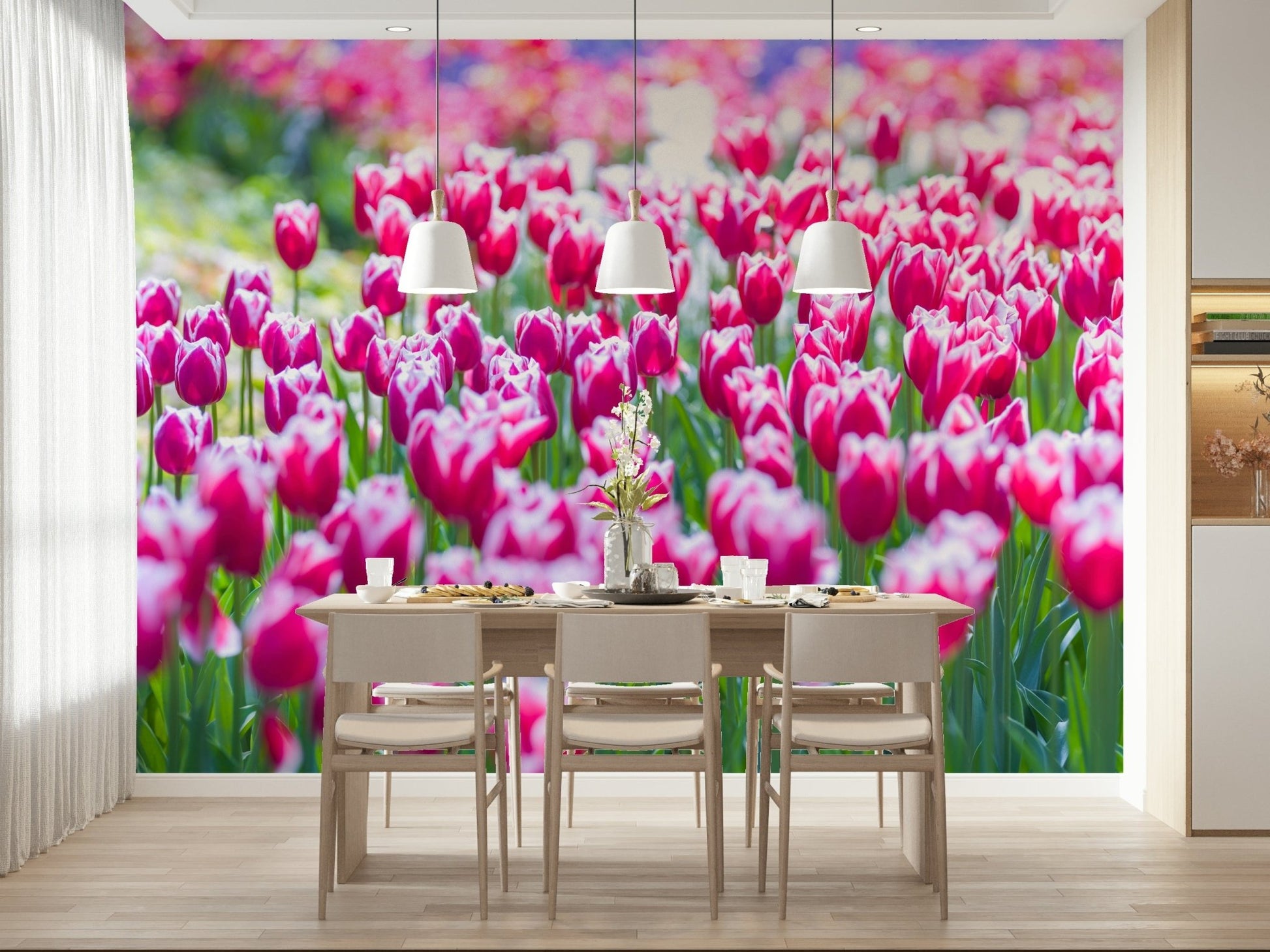 Wide shot of the Tulip Wonderland, showing the density of the flowers.