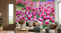 Delicate brushstrokes visible on the stylized tulips in the Tulip Wonderland Wall Mural.