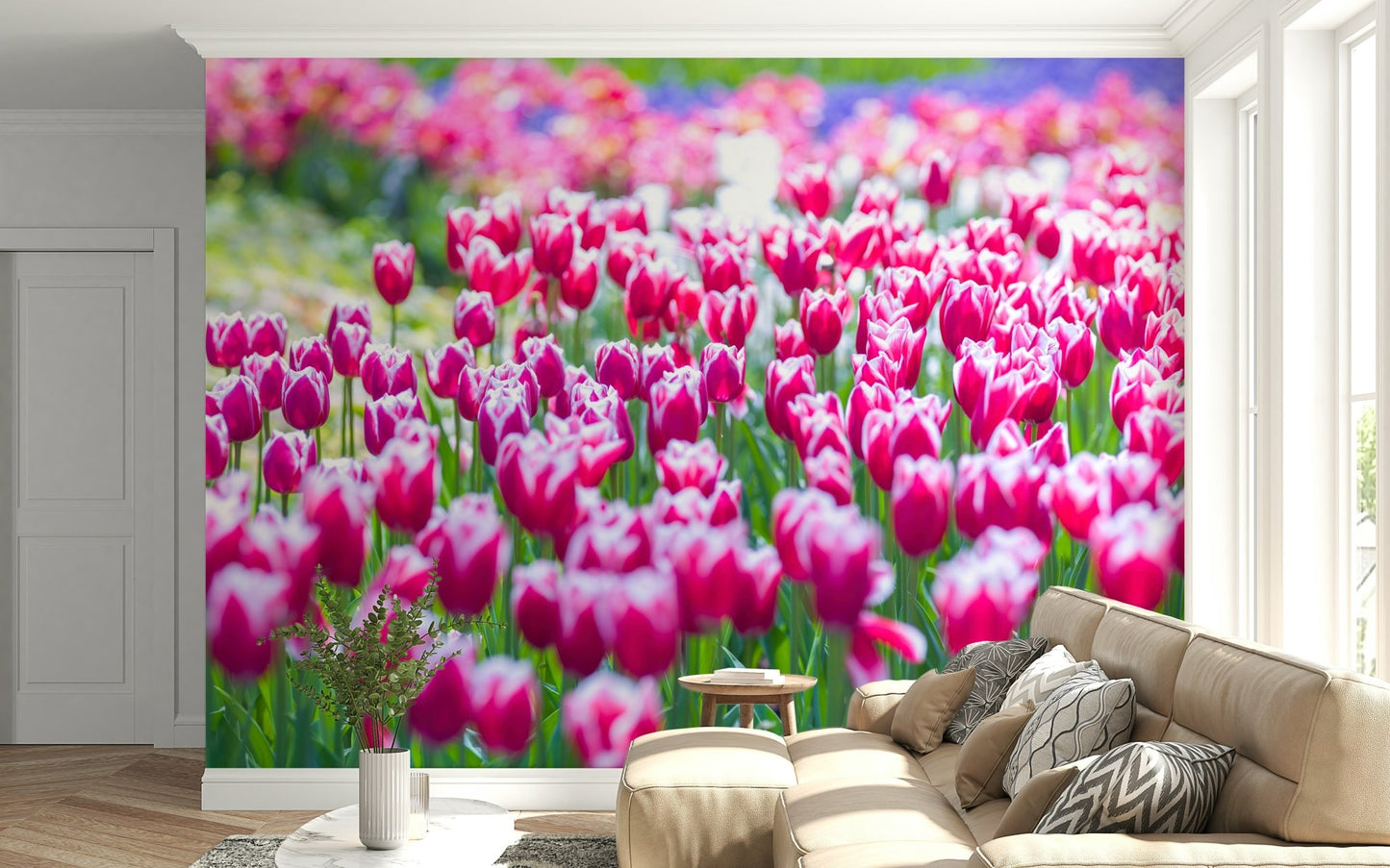 Soft light filtering onto the painted petals of the Tulip Wonderland design.
