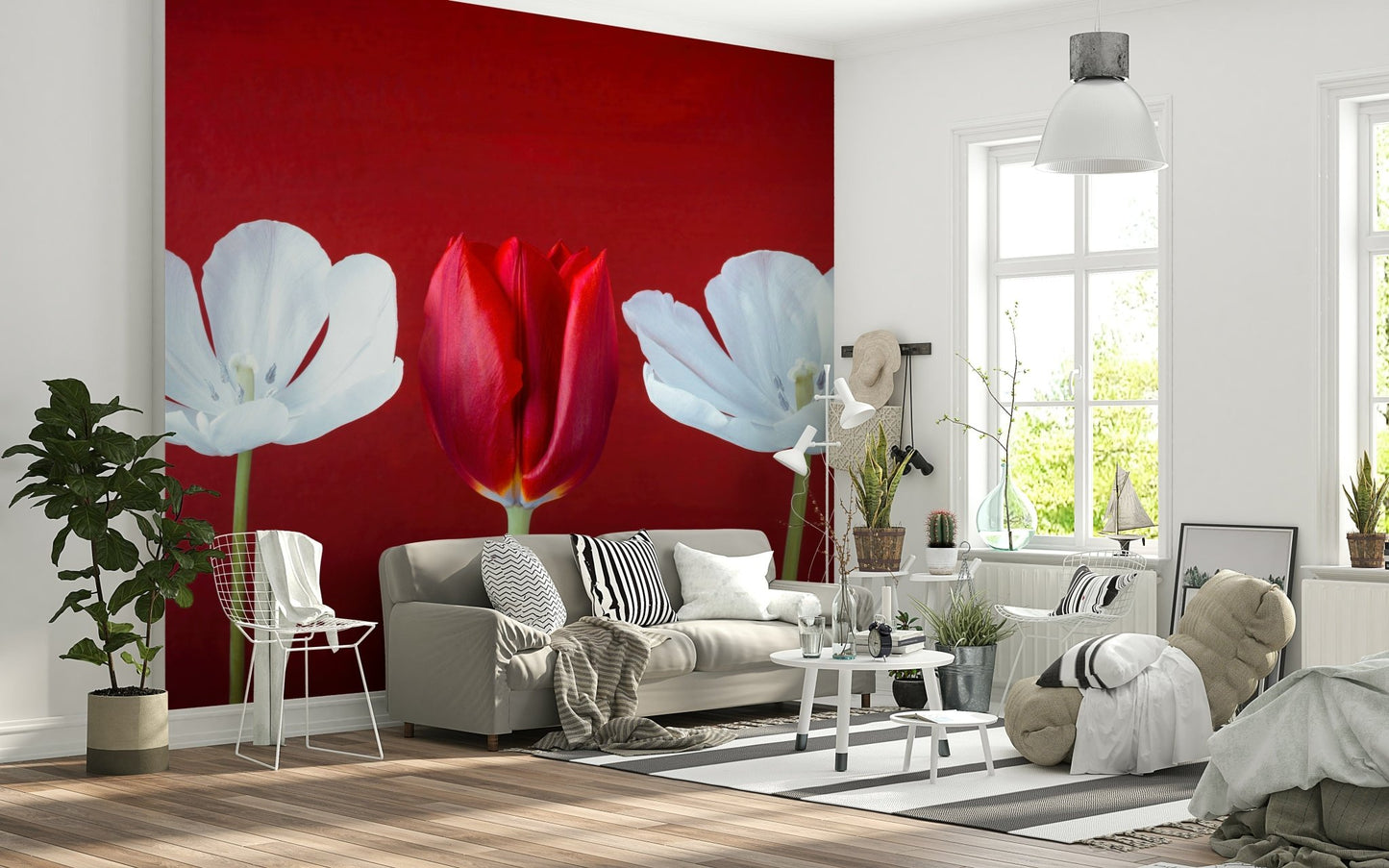 Decorative Crimson Poppy Field wallpaper for walls enhances rooms.