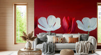 Crimson Poppy Field wallpaper mural featuring elegant scarlet blooms.