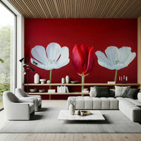 Artistic floral wallpaper for walls showcasing bold red petals.