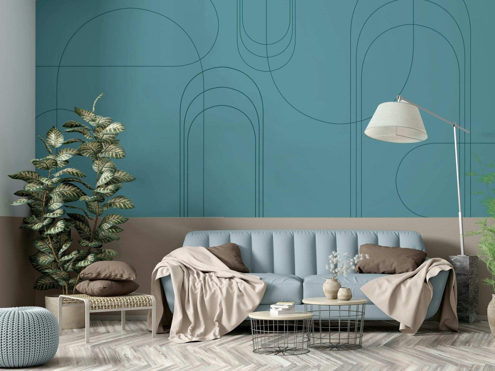 Turquoise Abstract Arches Wall Mural full view GD548

