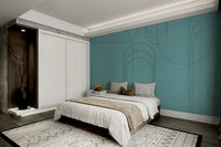 Living room with turquoise arches wall mural

