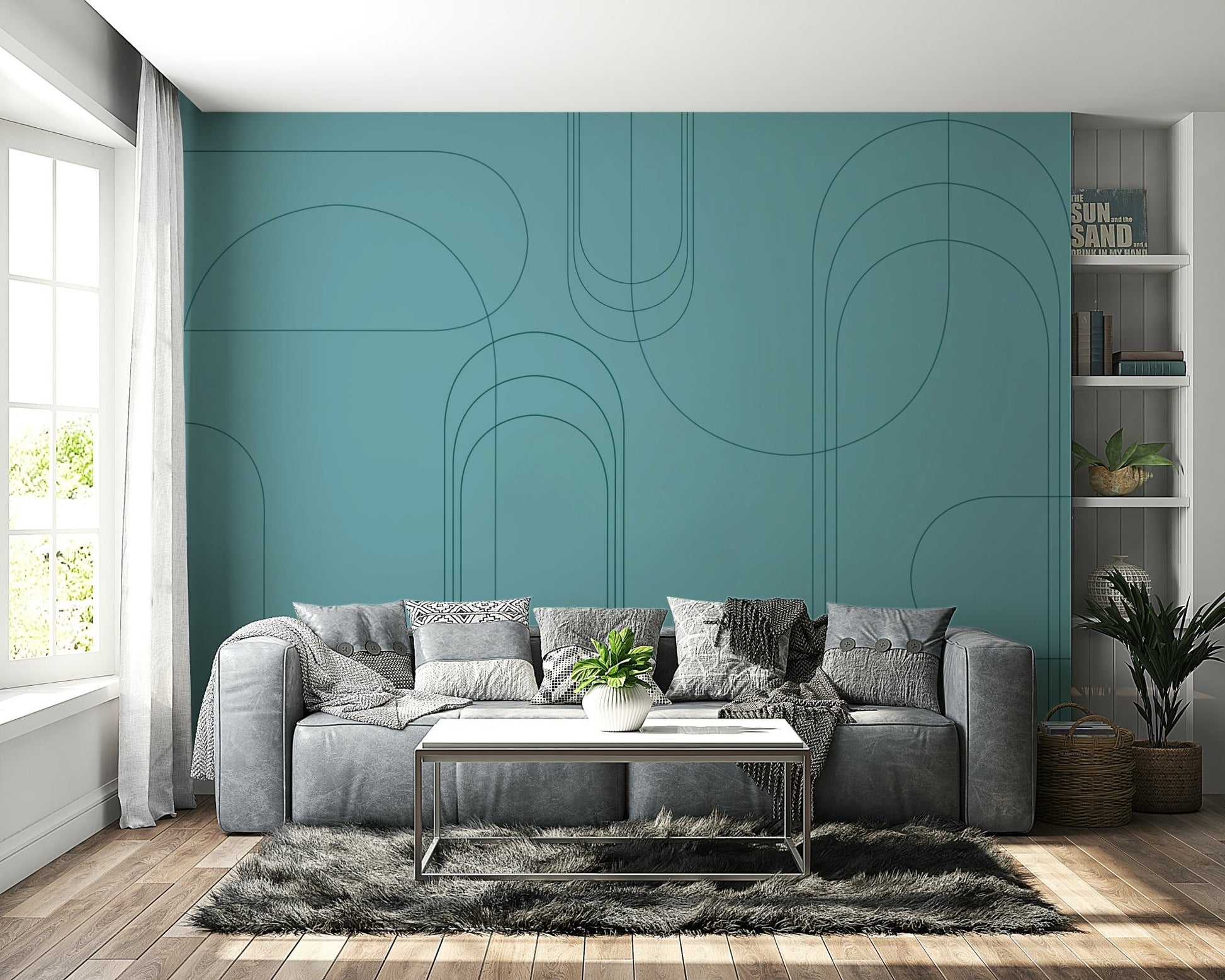 Bedroom accent wall with abstract design

