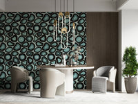 Abstract Turquoise Agate Flow wall covering, layered rock slices, bold graphic.