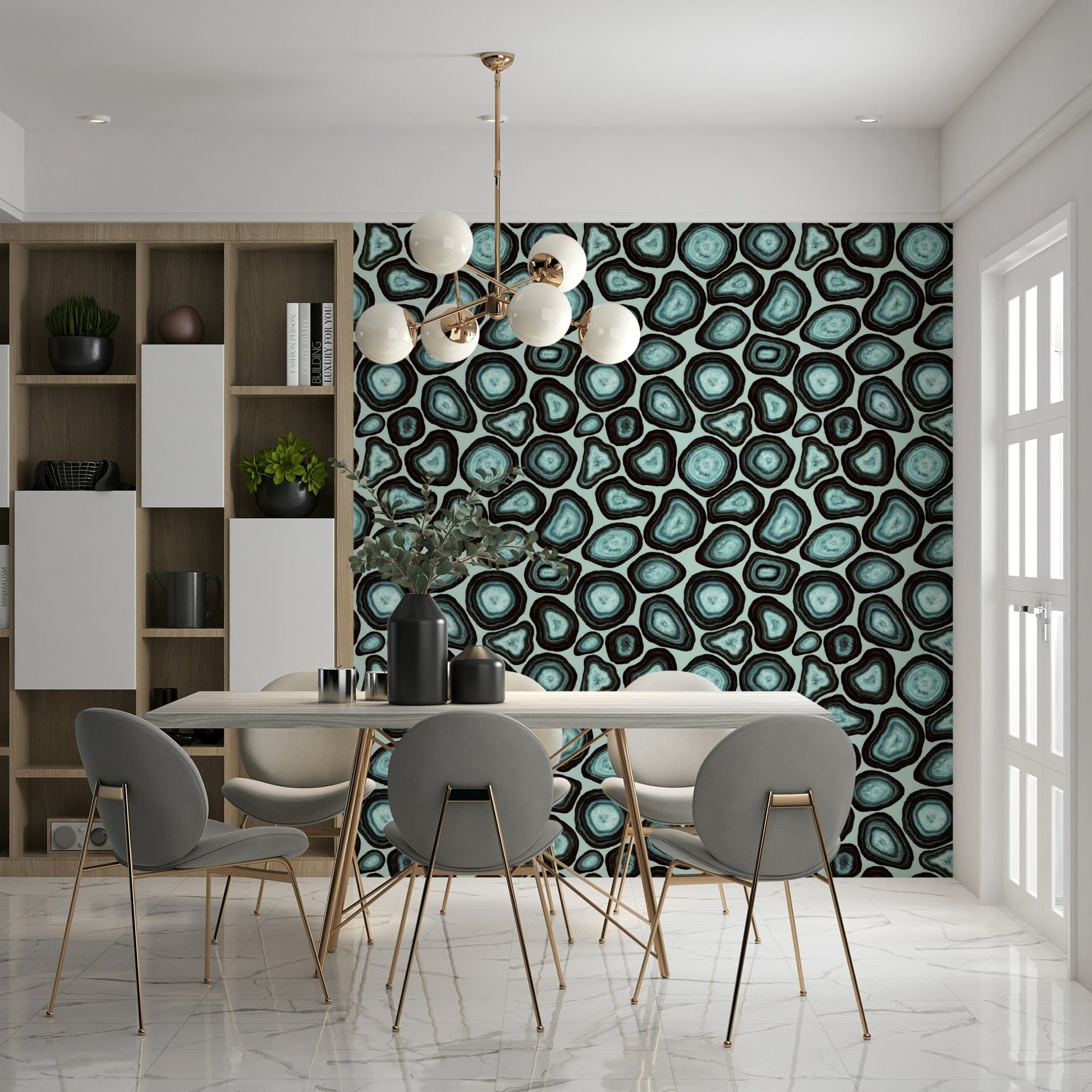 Modern Turquoise Agate Flow wallpaper mural, gem stone texture, unique style.