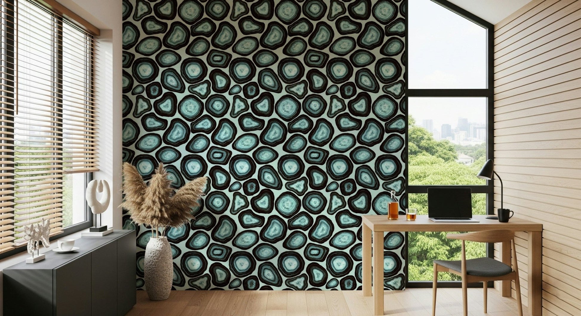 Luxe Turquoise Agate Flow wall mural, stone slice design, black Turquoise Agate Flow.