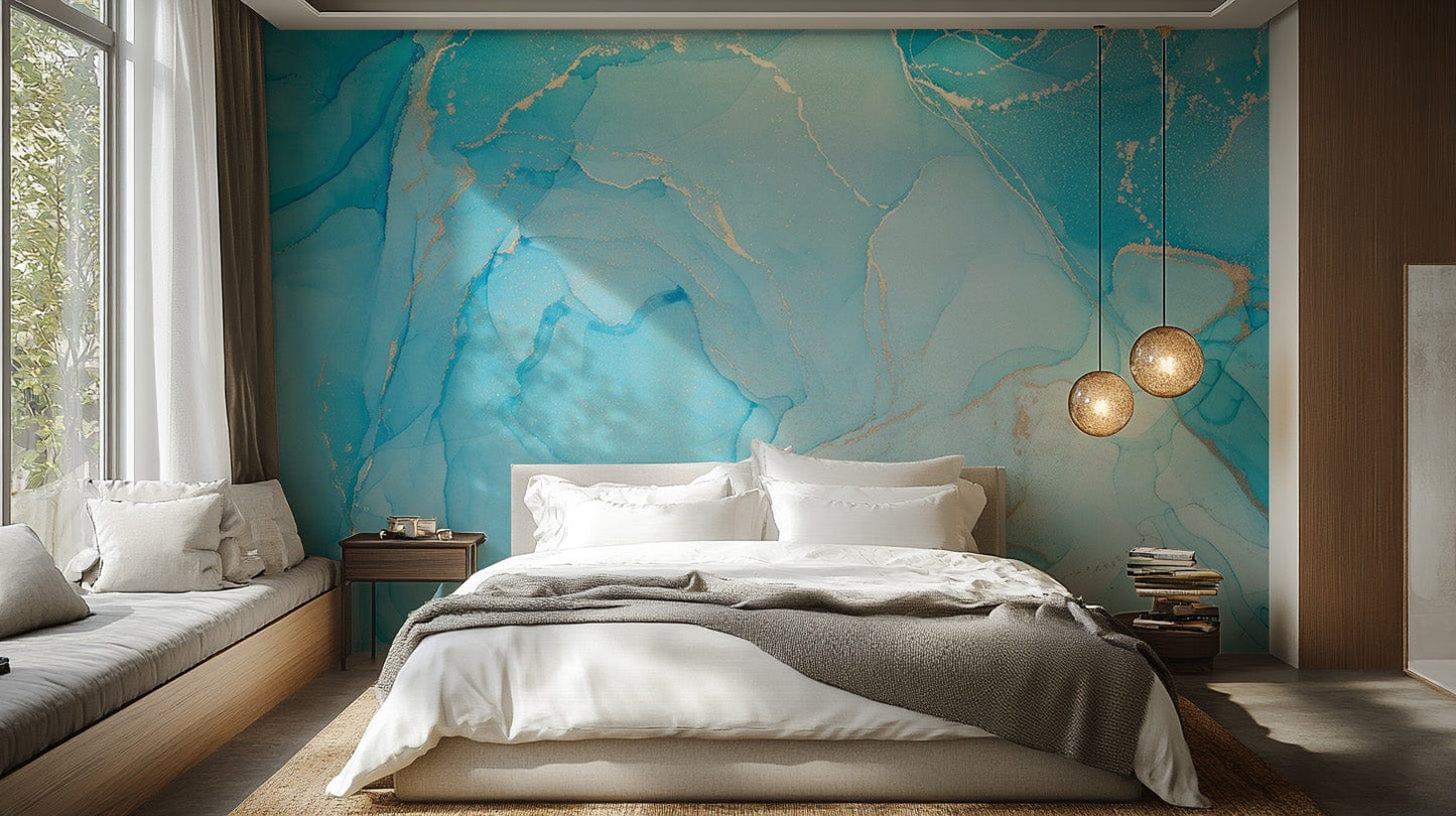 Turquoise Alcohol Art Wallpaper Mural - Giffywalls