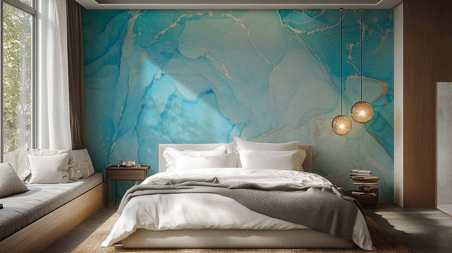 Turquoise Alcohol Art Wallpaper Mural - Giffywalls