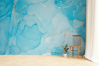 Abstract Turquoise Alcohol Ink Wall Mural
