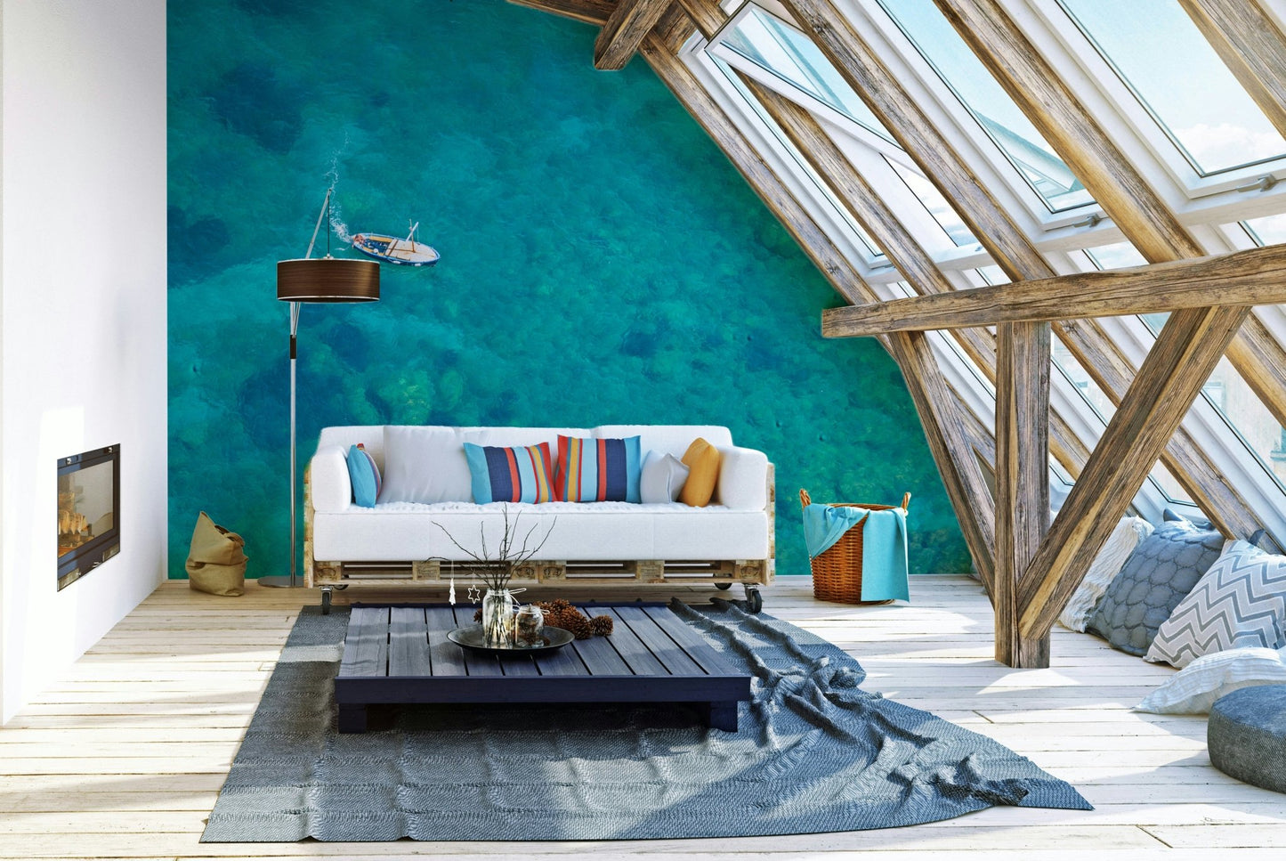 Turquoise Blue beach Wall Mural