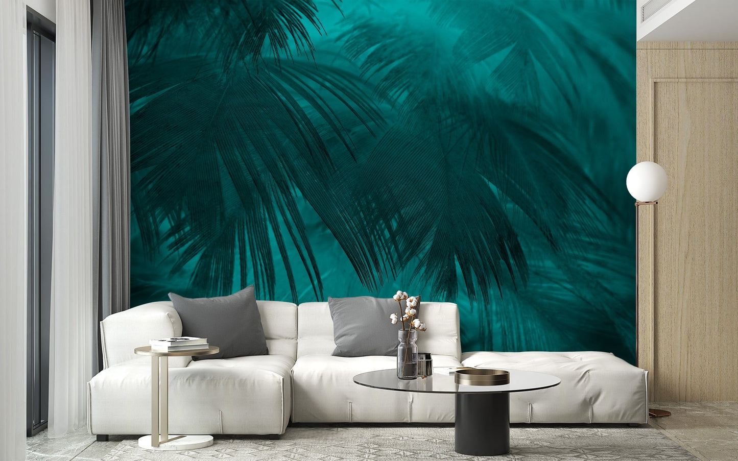 Turquoise Color Palm Tree Leaves Wallpaper Murals - Giffywalls A589
