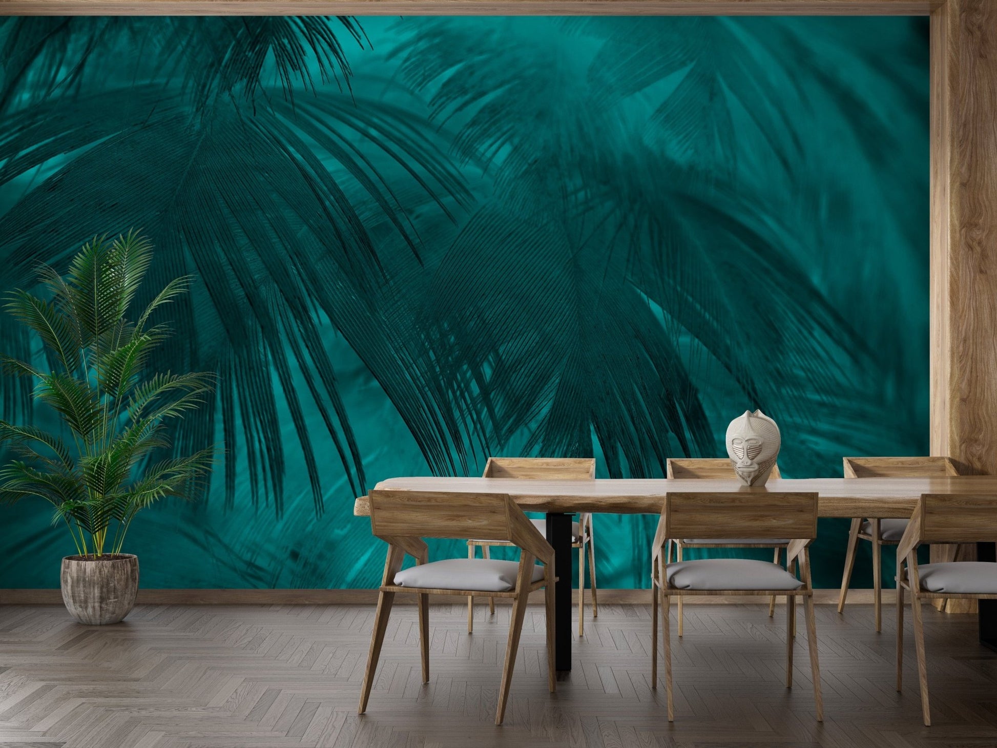 Lush green palm leaves wallpaper mural A589