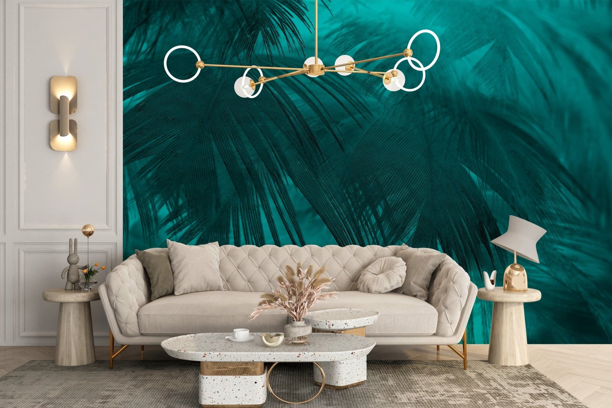 Turquoise Color Palm Tree Leaves Wallpaper Murals - Giffywalls A589