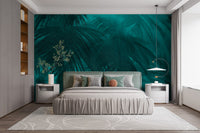 Turquoise Color Palm Tree Leaves Wallpaper Murals - Giffywalls A589