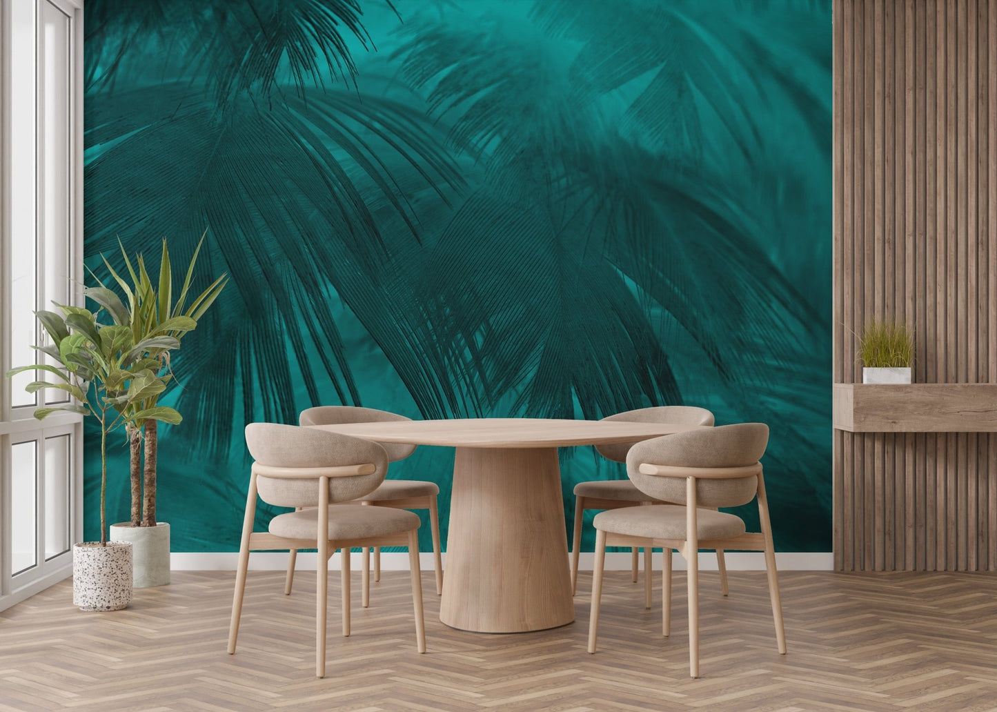 Modern palm leaves peel and stick wallpaper for dining room A589