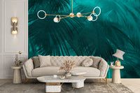 Turquoise Color Palm Tree Leaves Wallpaper Murals - Giffywalls