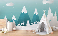 Turquoise Color Snowpeaks Wallpaper Mural - Giffywalls