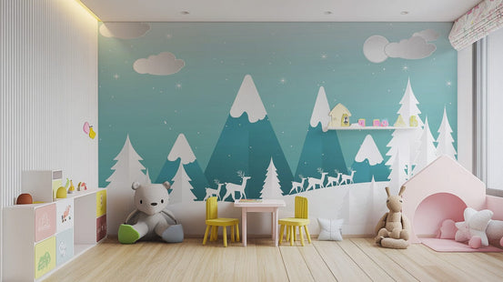 Turquoise Color Snowpeaks Wallpaper Mural mountain-33