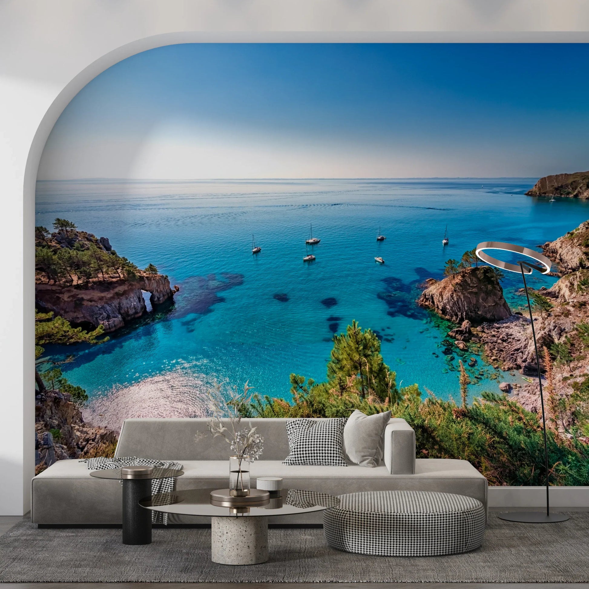 Turquoise cove escape wall mural with ocean view in study