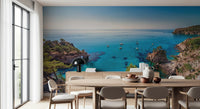 Tropical turquoise cove escape wall mural for dining space