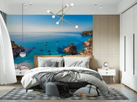Turquoise cove escape wallpaper with white sand on feature wall