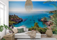 Bright turquoise cove escape wallpaper for home décor