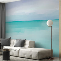 Soothing turquoise wallpaper with seascape design for living room, B458