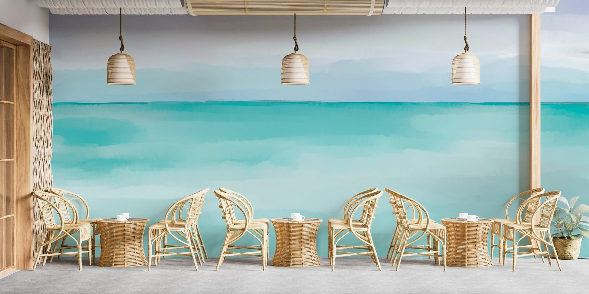 Tranquil sea wallpaper with soft flowing colors for cafe, B458