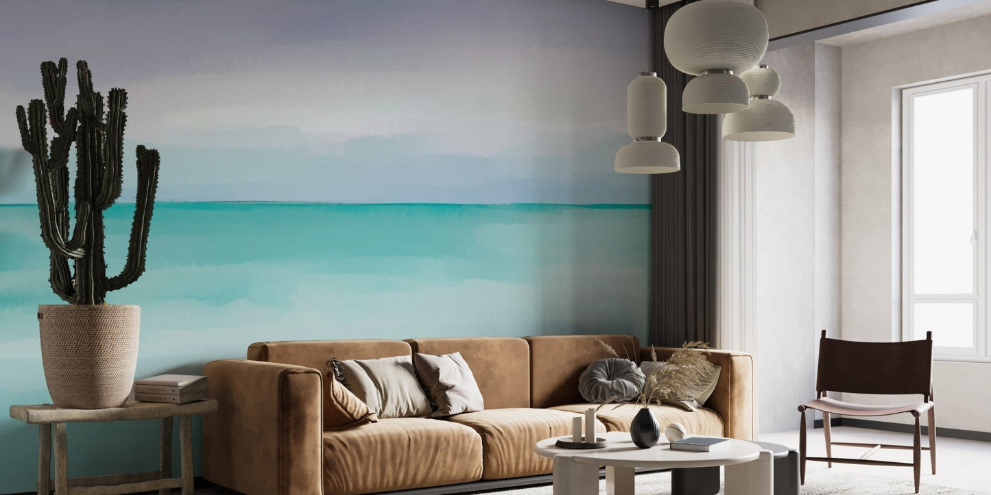 Tranquil ocean mural featuring calm waters for living room, B458