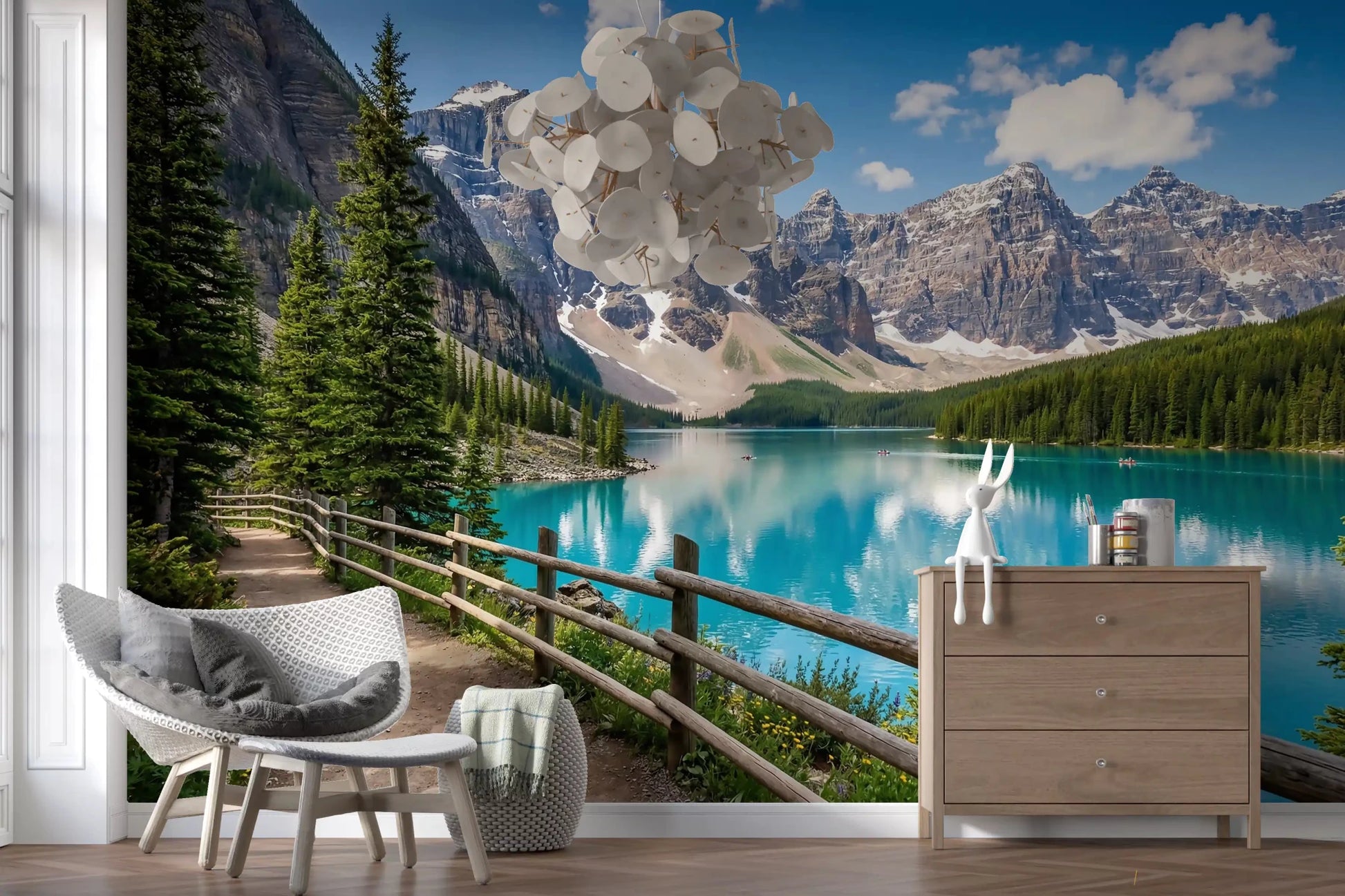 Hallway showing Turquoise Peaks Trail wall mural lakeside