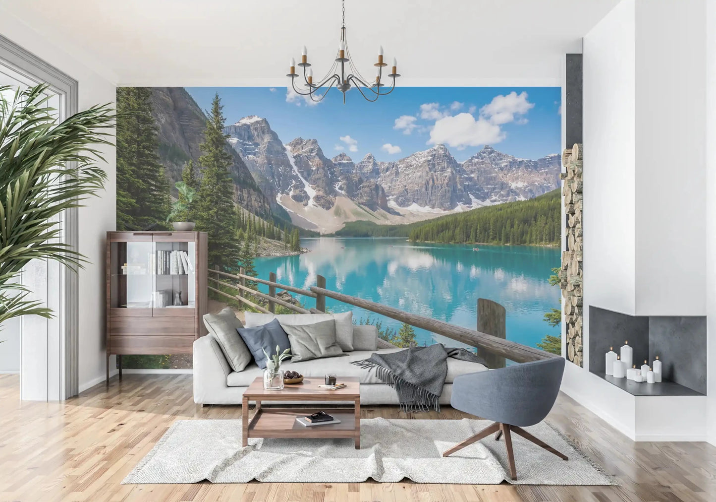 Office room with Turquoise Peaks Trail wall mural tones