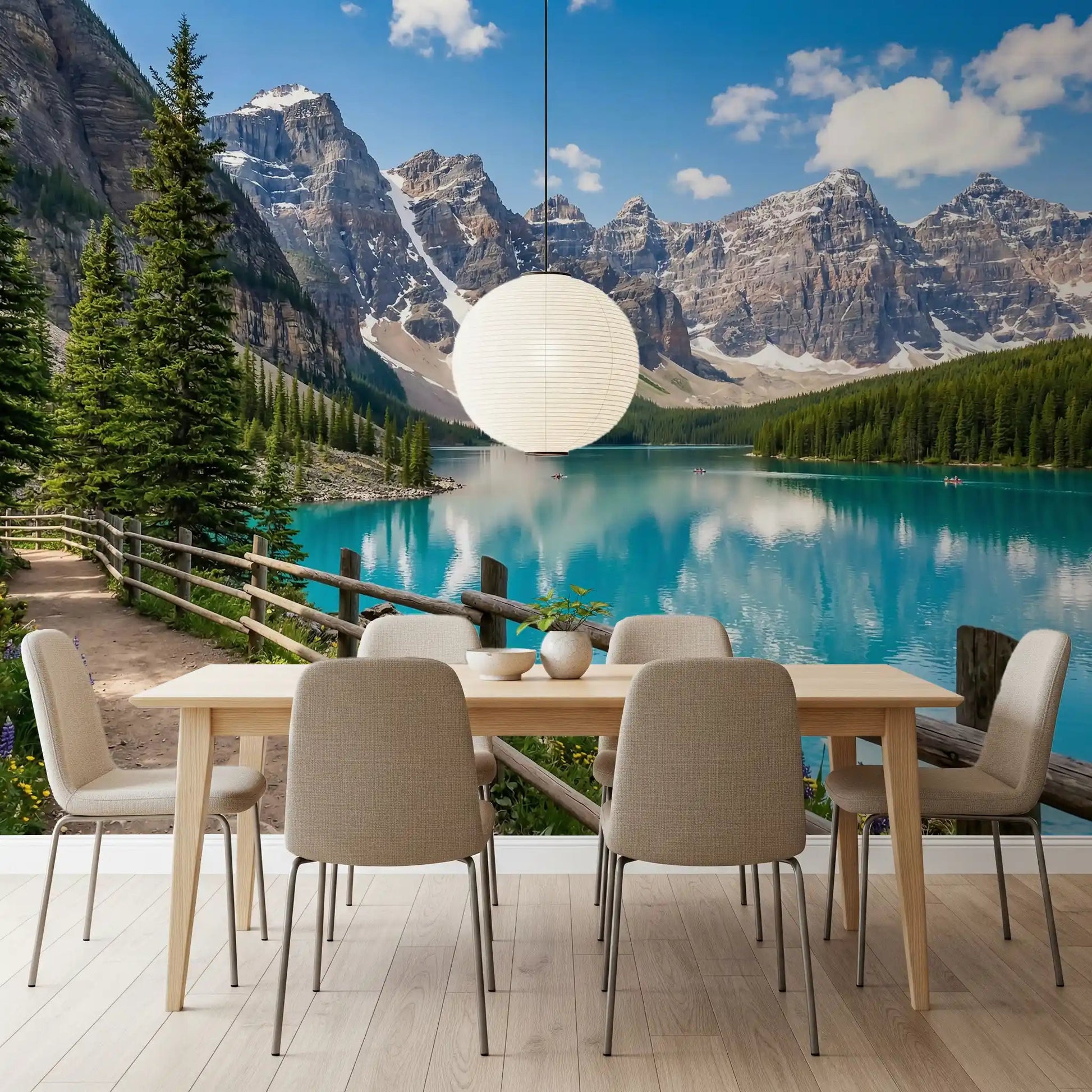 Mountain lake detail in Turquoise Peaks Trail wall mural