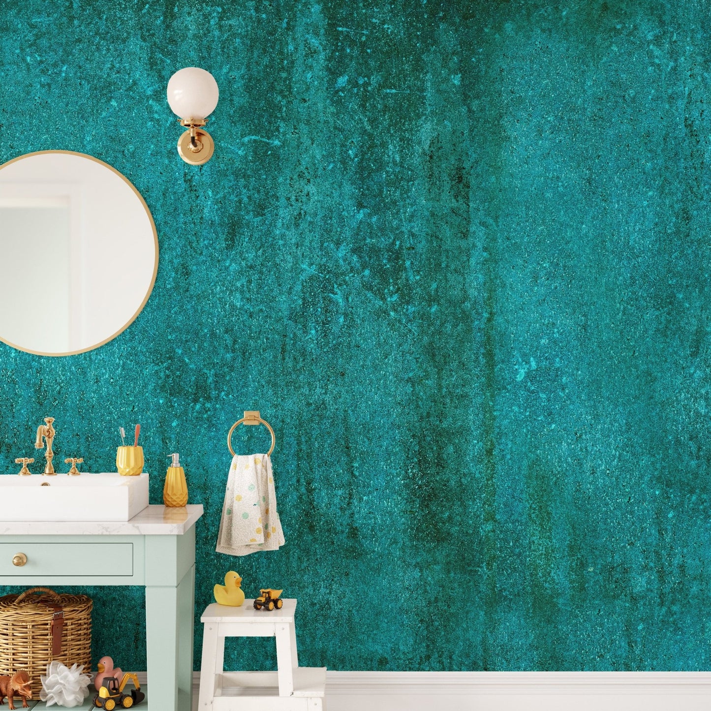 Textured concrete mural in turquoise tones A237
