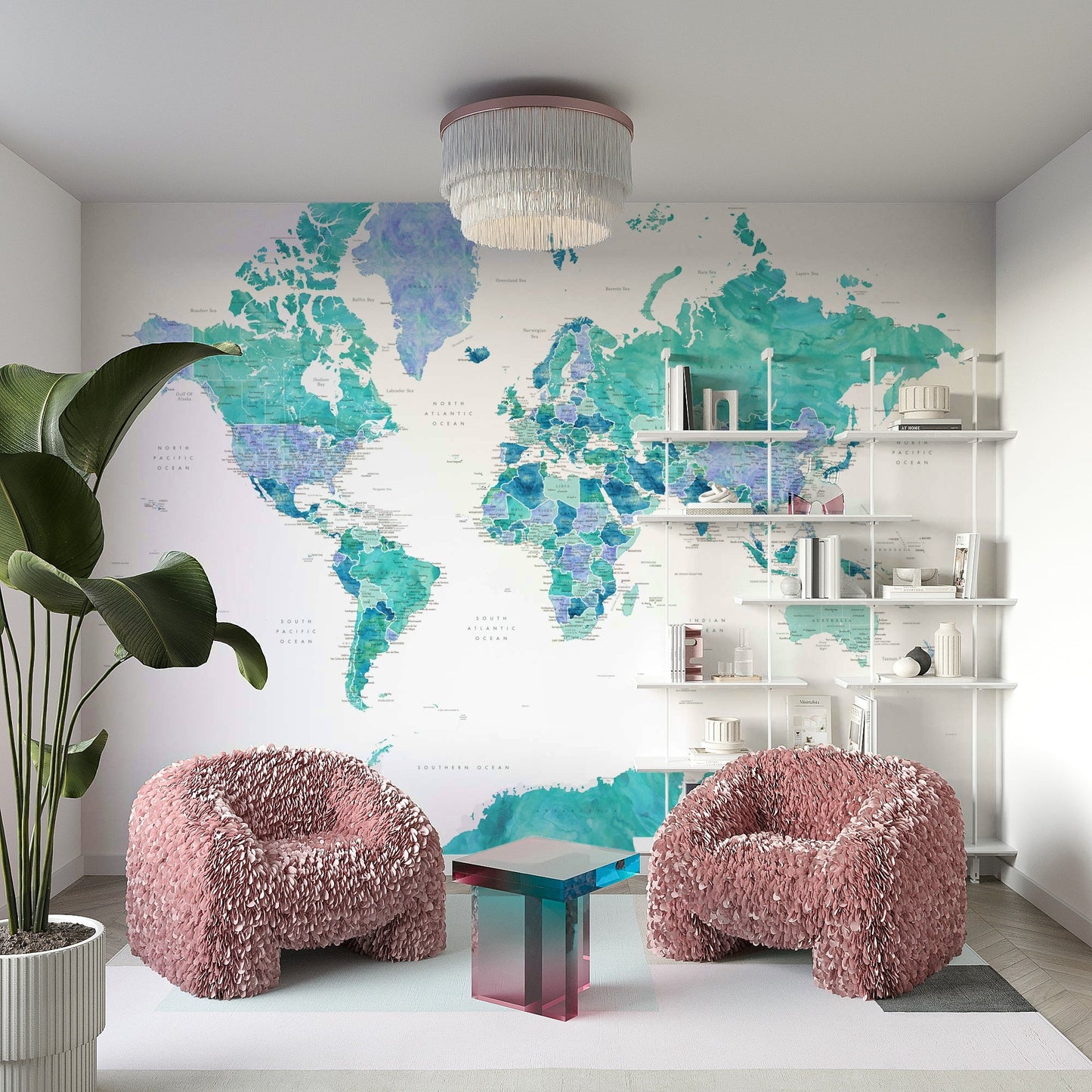 Decorative turquoise map wall art design

