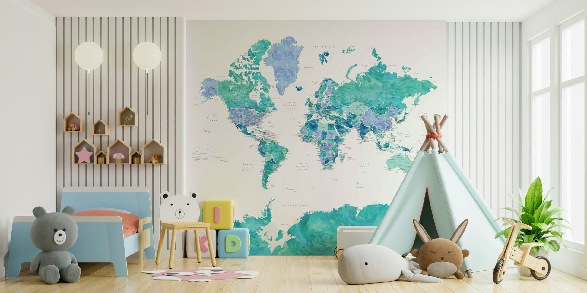 Turquoise map wallpaper for home decor

