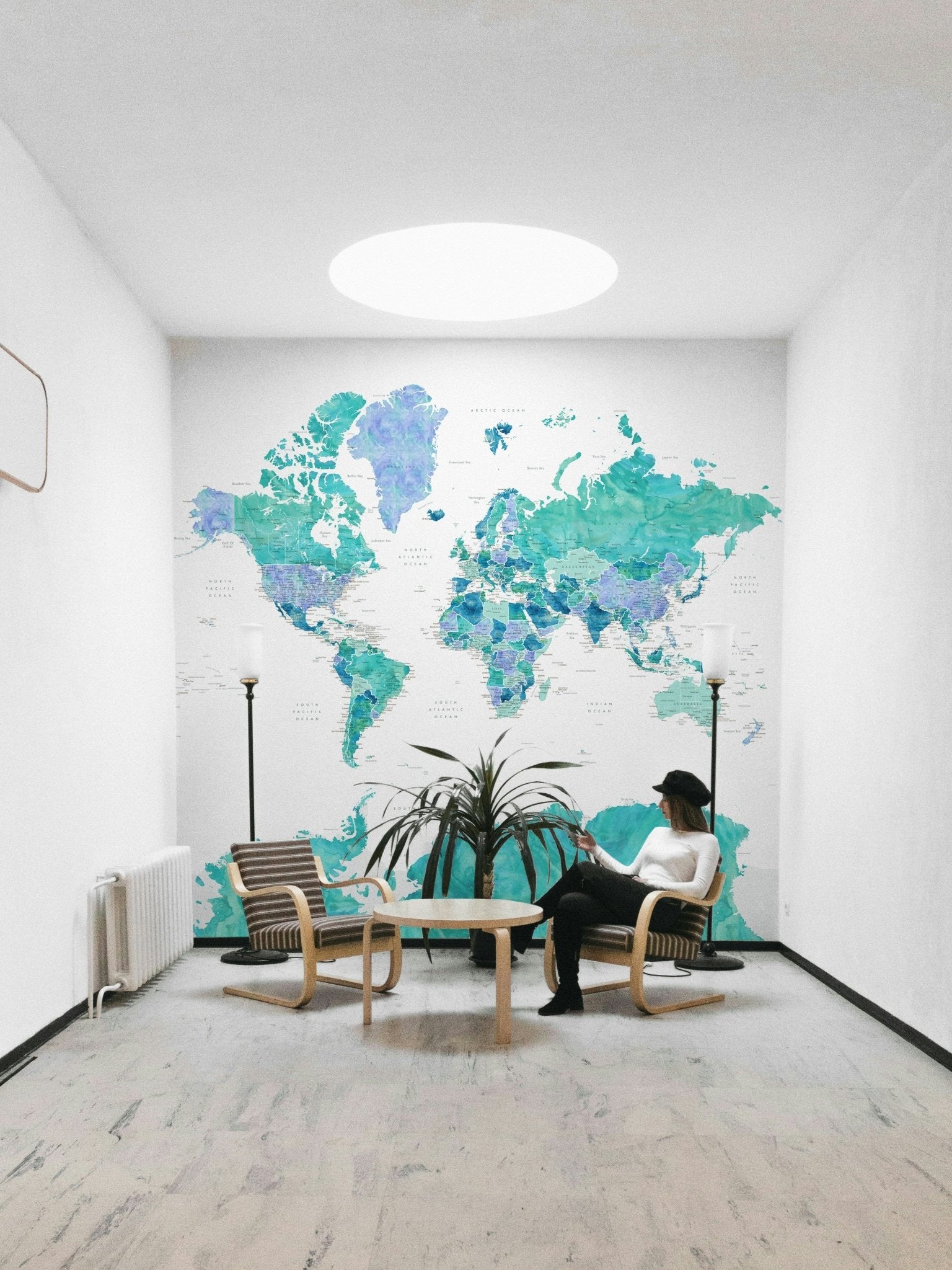 Vibrant turquoise map wallpaper design

