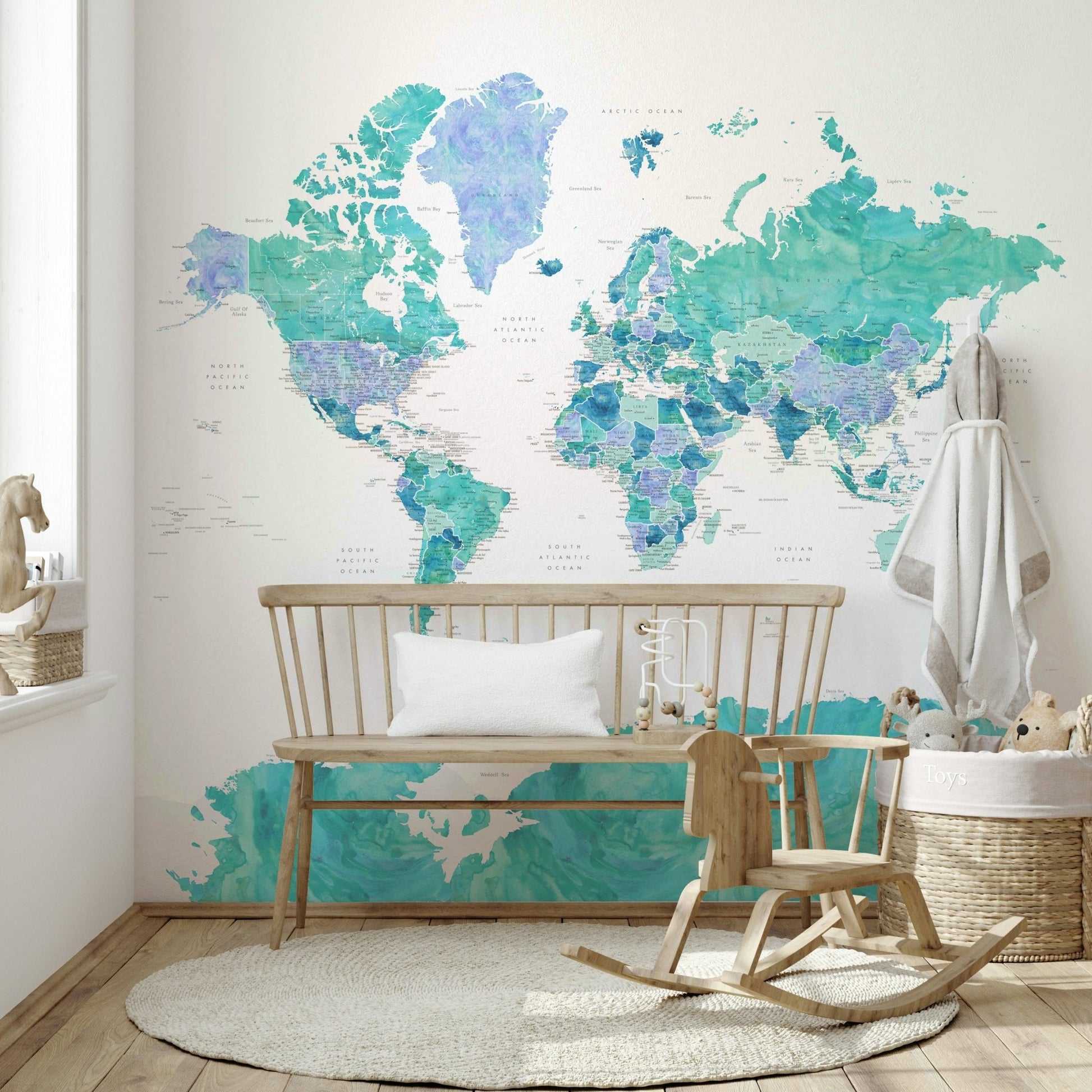 Artistic turquoise world map wallpaper

