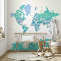 Artistic turquoise world map wallpaper

