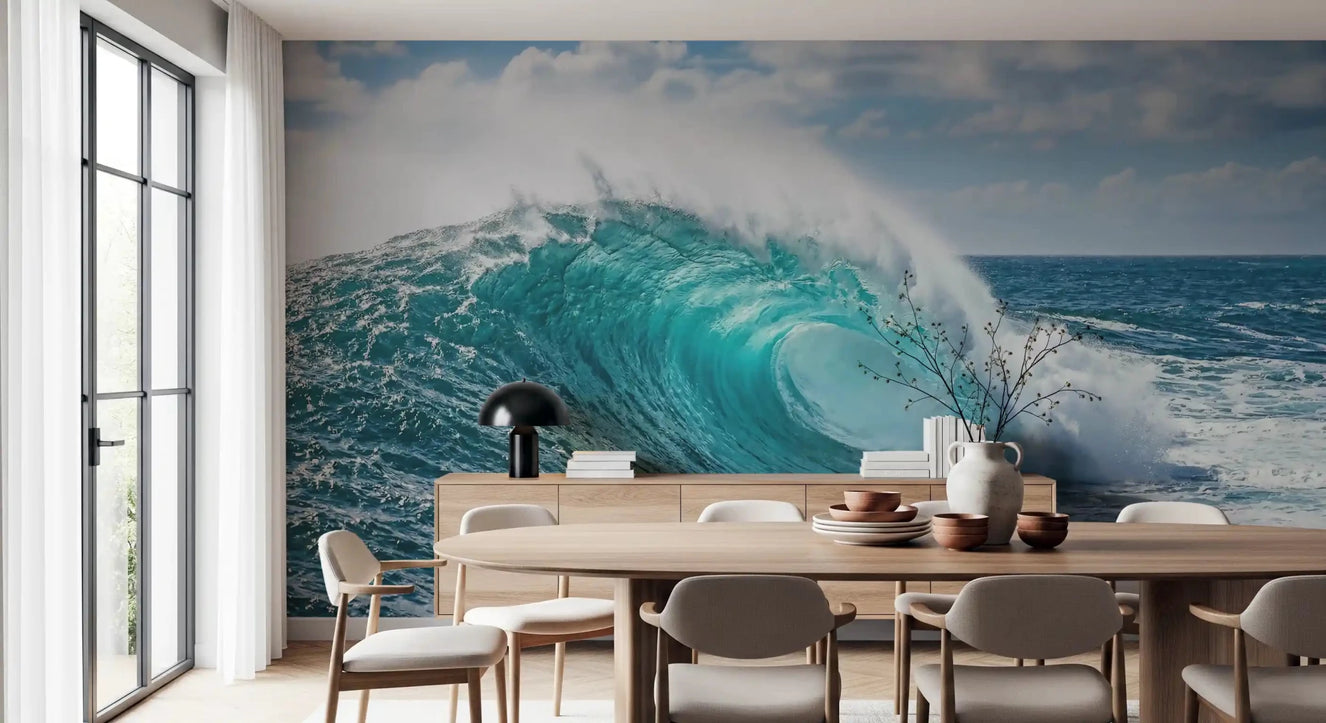 Dynamic ocean scene in Turquoise Wave Majesty wall mural