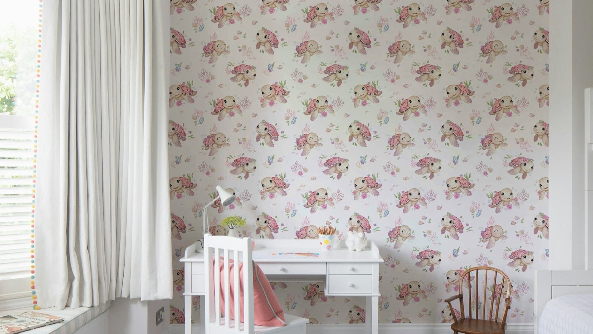 Cute turtle pattern wallpaper for kids room GD782

