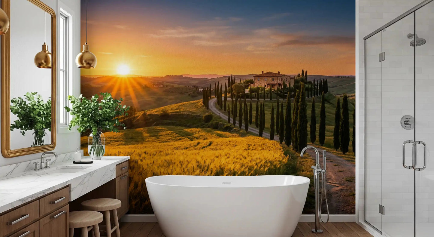 Golden fields and cypress trees define Tuscan Golden Hour mural, GD9223