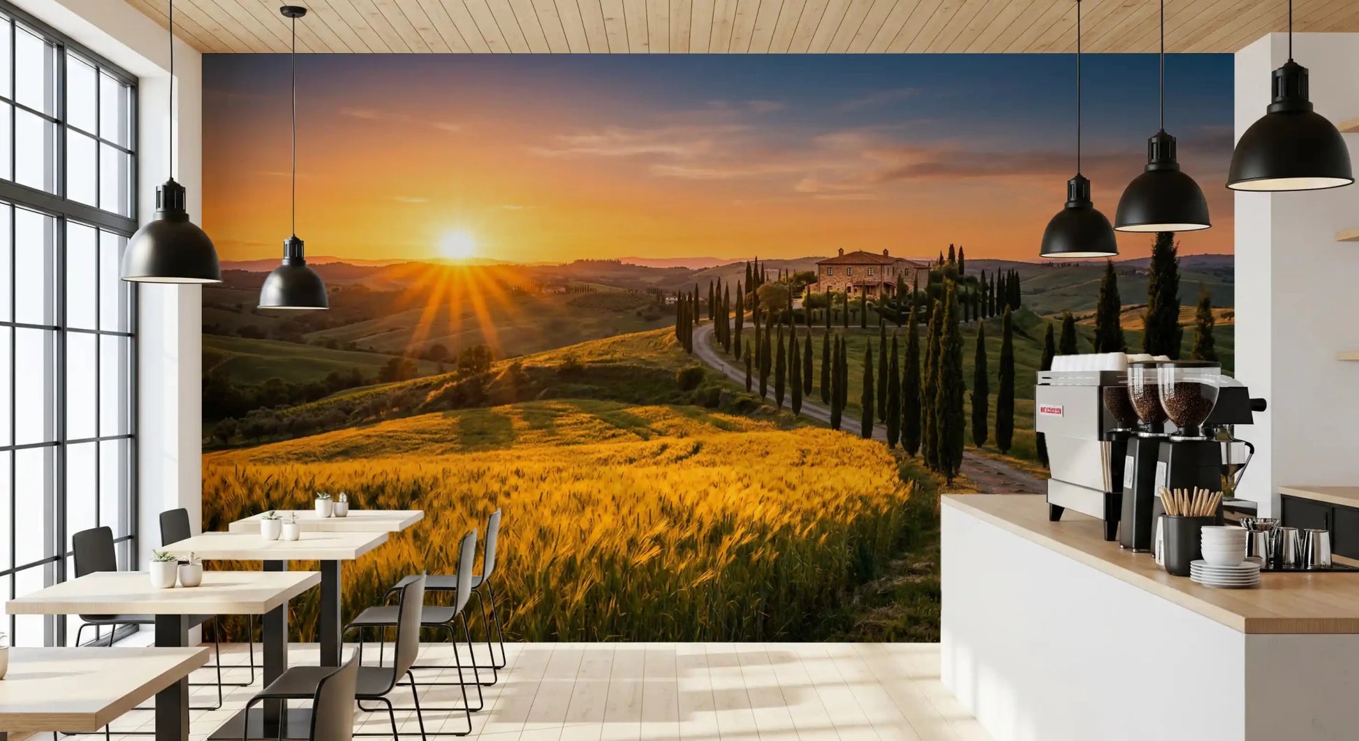 Sunset light spreads across Tuscan Golden Hour wall mural hills, GD9223