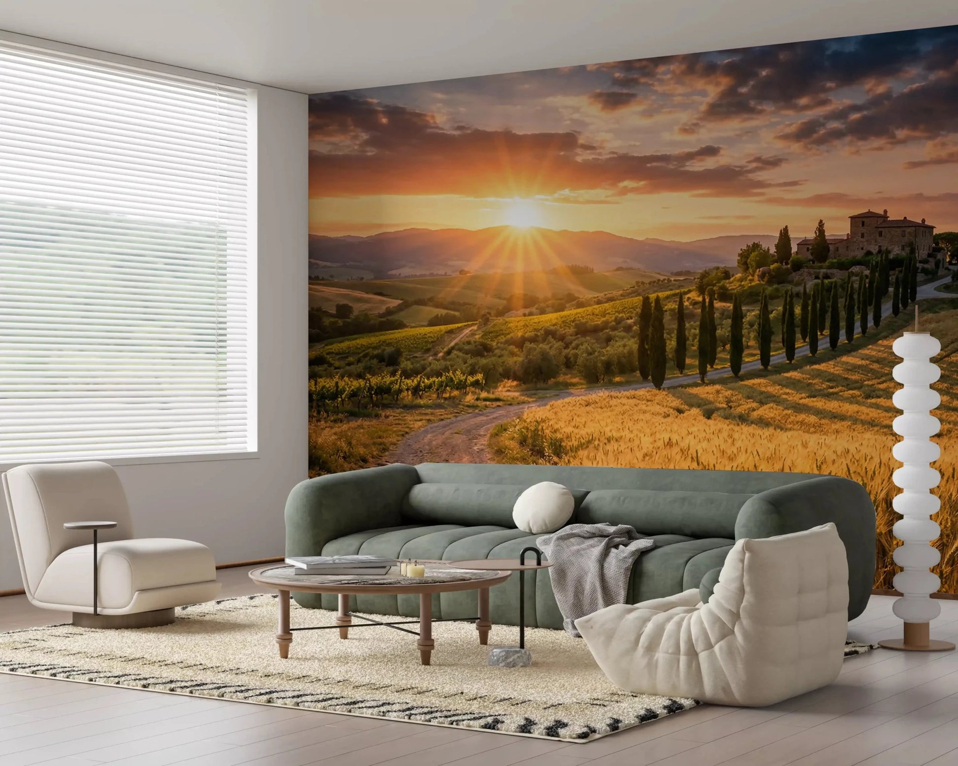 Hallway styled using Tuscan Golden Hour wall mural countryside, GD9221
