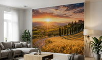 Cypress trees line path in Tuscan Golden Hour wall mural scene, GD9221