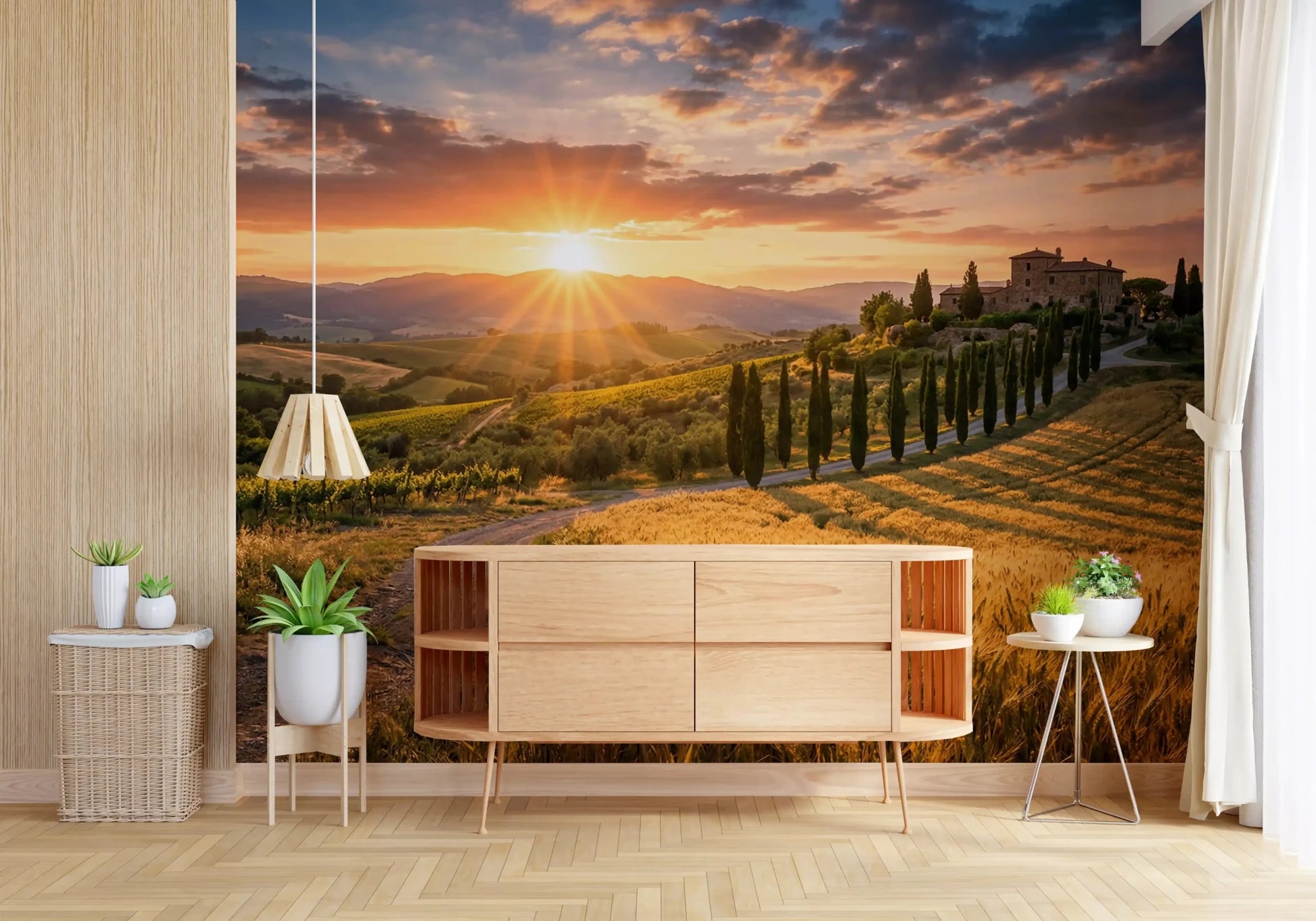 Warm tones fill landscape in Tuscan Golden Hour wall mural, GD9221