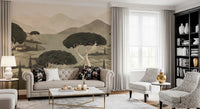 Hallway scene uses hillside vista wall mural in muted beige tones, GD8965